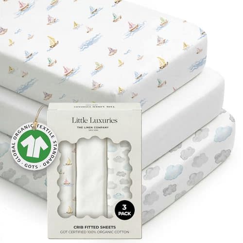 100% Organic Cotton Baby Crib Sheets (3-Pack) – GOTS Certified, Soft Fitted Sheets for Mini Mattress & Pack n Play, 5" Deep Pocket with Secure Elastic Fit, Boys & Girls, 28" x 55" (Watercolors)