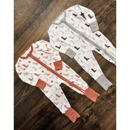 Western Bamboo Sleeper Outfit, One Piece Zipper Pajama, Cowboy Boot Trendy Retro Newborn, Baby Clothes Neutral, Baby Shower Gift