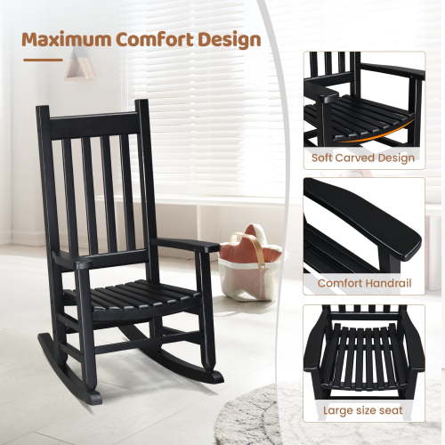 SgoodS Garden Outdoor All Weather Child's Wood Porch Rocker for Lawn Balcony Backyard, Features-Rocking, UV Protected, Waterproof, With Armrest, With Backrest, Heat Resistant, Water Resistant, Black