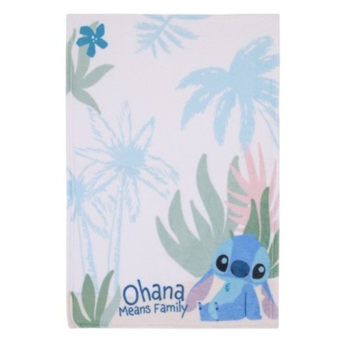 NoJo Disney Stitch Ohana Means Family Blue, Green, and White Super Soft Photo Op Baby Blanket