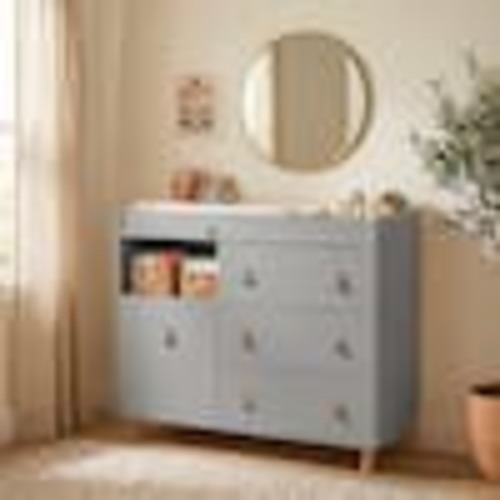 FUFU&GAGA Gray 4-Drawers 44.9 in. Width Changing Table, Kids Dresser, Nursery Storage Organizer with Shelf AMKF180079-04