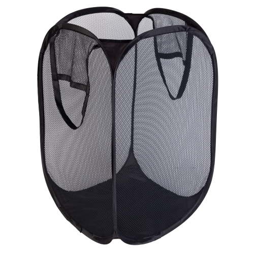 Mainstays Laundry Hamper, Collapsible Pop-Up Spiral Polyester with Handles, Rich Black