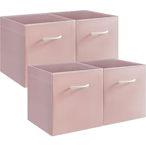 StorageWorks Pink Storage Cubes, 13x13 Storage Cube Bins with Handle, Cube Storage Organizer Bins for Shelves and Closet, Collapsible Storage Bins, 4-Pack