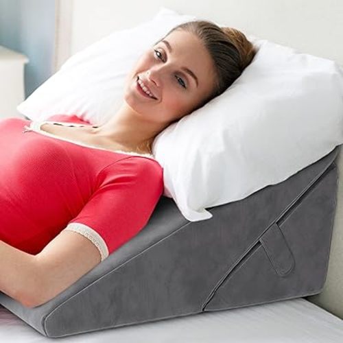 Wedge Pillow for Sleep Apnea, 12 Inch Adjustable Height Bed Wedge Pillow for Headboard, Gerd, Acid Reflux Relief, Snoring, and Post Surgery Recovery. Bed Pillow for Sitting Up in Bed