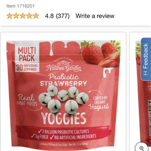 Nature's Garden, Probiotic Strawberry Yoggies, 0.7 oz, 30-count | Costco