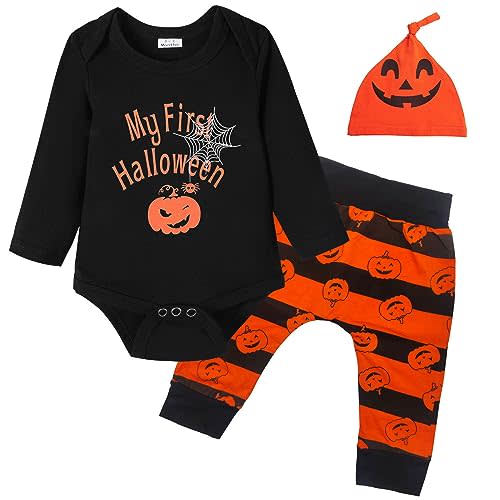 Baby Boys Girls My First Halloween Bat Costumes Newborn Infant Pumpkin Spider Pants Set Pirate Captain Outfits
