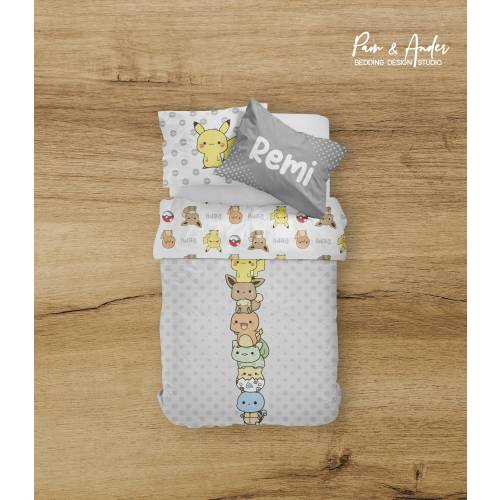 Poke Animals Bedding Set, Boy Bedding, Poke Animals Nursery Bedding Set, Personalized Poke Blanket, Gray, personalized bedding