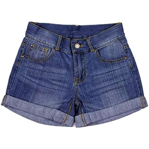Bienzoe Summer Stretch Girls Shorts: Low Adjustable Waist Bermuda - Cowgirl Jean Denim - Kids School Dance Beach Casual Wear