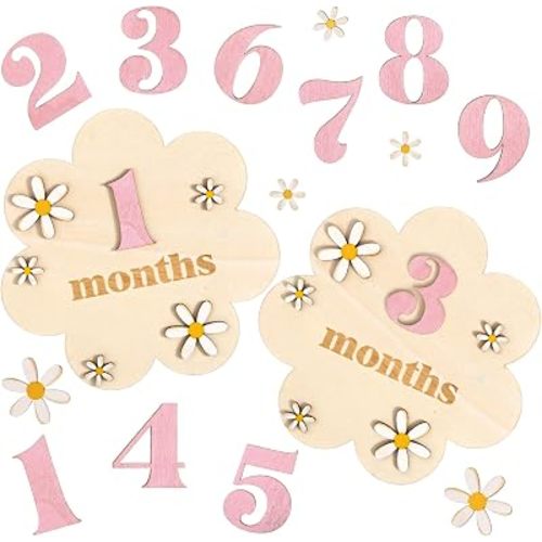 Baby Monthly Milestone Signs 1-12 Month Wooden 3D Floral Design Milestones Cards Markers Disc Announcement Sign Baby Girl Newborn Photography Props Double-Sided, Nursery Decor for Girls