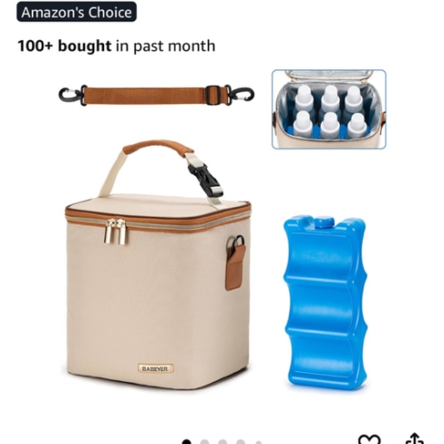 Breastmilk Cooler Bag with Ice Pack Fits 6 Baby Bottles Up to 9 Ounce, Baby Bottle Bag with Shoulder Strap for Nursing Mom Daycare, Cream