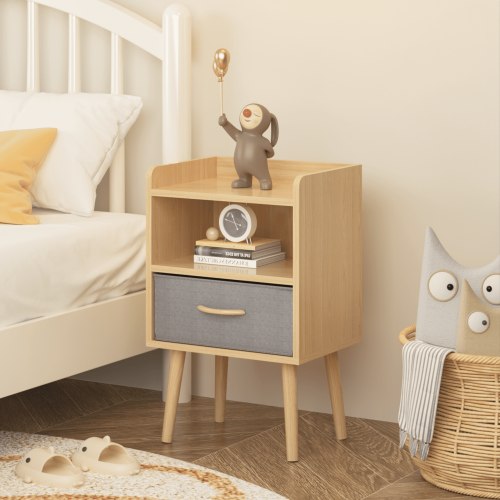 Jopath Nightstand with 2 Shelf,Wood Side Table End Table with Collapsible Fabric Drawer for Bedroom,Oak