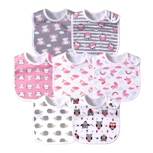 7 Pack Baby Cotton Absorbent Bibs for Drooling Teething