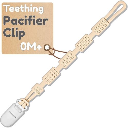 Silicone Pacifier Clip for Babies - 4 Teething Textures, 100% Food-Grade One-Piece Design, Flexible & Easy to Maintain Teether Clips for Girls & Boys, Pacifier Holder for Infants - Baby’s Aid