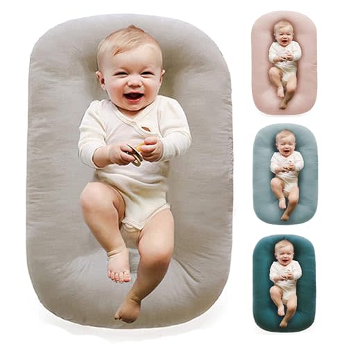 Baby Lounger 0-24 Months 100% Cotton-Snuggle Cozy Me Lounger,Soft & Breathable Baby Lounger for Newborn Play Mat,Infant Babies Essentials Gifts,Apricot(Lounger Cover Included)