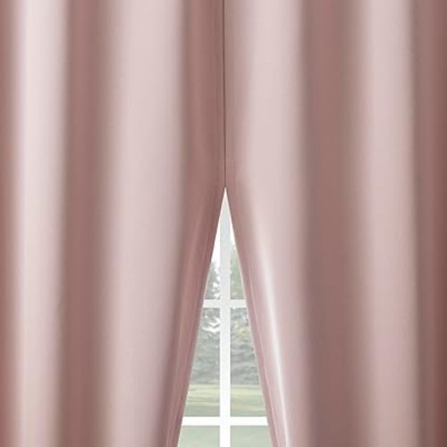 Sun Zero Belize 2-Pack Magnetic Closure Pleated Look Theater Grade 100% Blackout Back Tab Curtain Panel Pair, 52" x 96", Blush