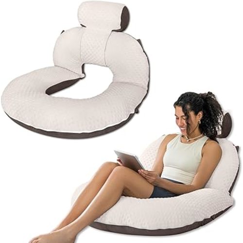 INSEN Reading Pillow, Back Pillow for Sitting in Bed and Couch, Gaming Pillow for Adults, Sit Up Support for Bed (Dot Velvet-Brown, Upgraded)