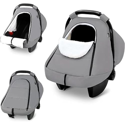 SWESEN Winter Car Seat Covers for Babies, Cozy & Warm Cover, Infant Car Seat Canopy Water Resistant, Universal Cold Weather Shield, Grey