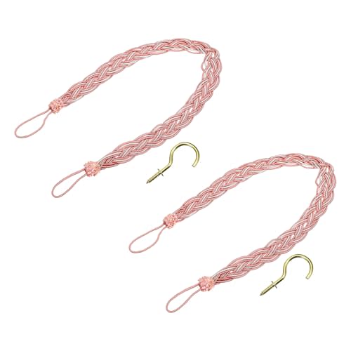 uxcell 2Pcs Curtain Tiebacks, 58cm/23 Braided Drapery Holdback Holder Decorative Rope Tie Back, Pink
