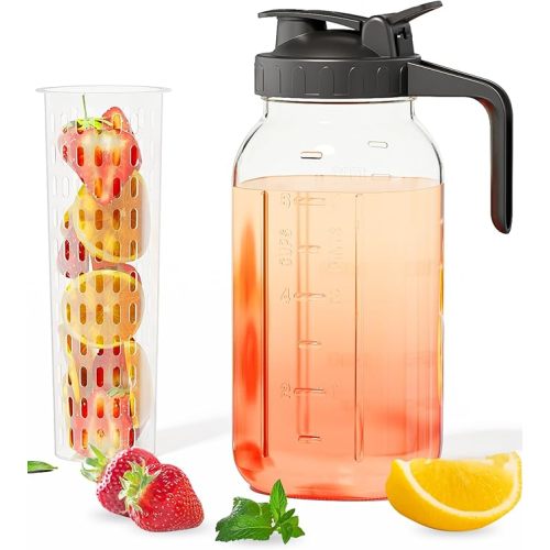 64oz Mason Jar Pitcher, Glass Pitcher with Lid for Tea & Cold Brew