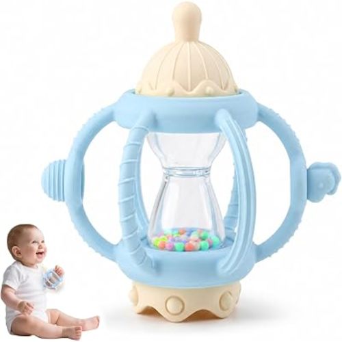 Silicone Teether Rattle Toy for Babies 0-12 Months Teething Relief