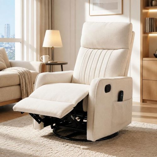 Swivel Rocker Recliner Chair with Massage and Heating – 360° Rotation, 8-Point Vibrating, Chenille