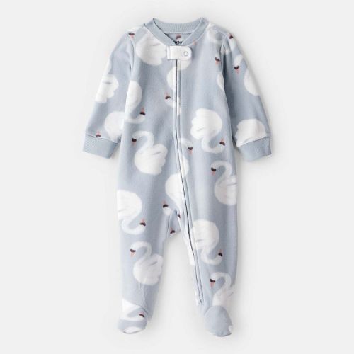 Baby Girl Carter's Swan Print Fleece Long-Sleeve Loose Fit Sleep & Play Pajamas