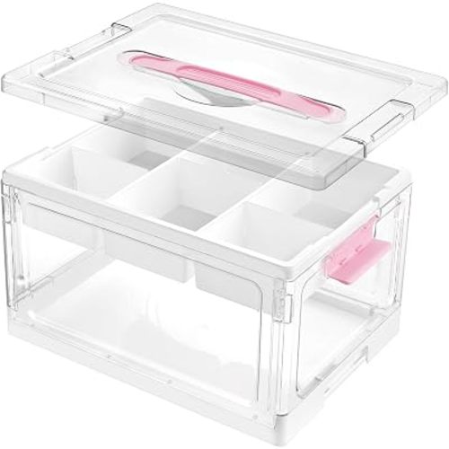 Vtopmart 24 QT Pink Clear Craft Organizer with Tray & Dividers, 1 Pack