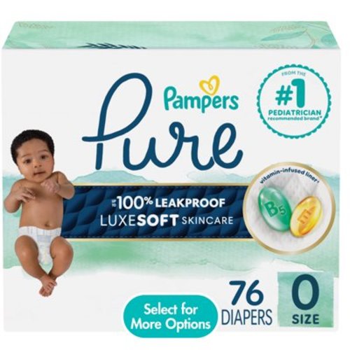 Pampers Pure Protection Newborn Diapers, 76 Count - Hypoallergenic, Shea-Butter Enriched, 12-Hour Leak Protection
