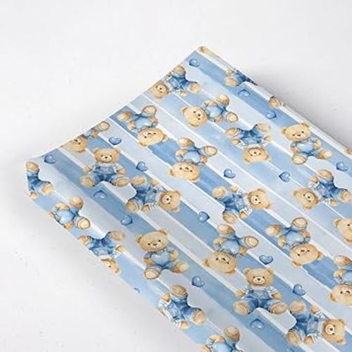 Cute Cartoon Bear Heart Stripes Baby Changing Pad Cover, Unisex Bear Nursery Diaper Changing Table Pad Mat Sheet for Boys Girls-16x32