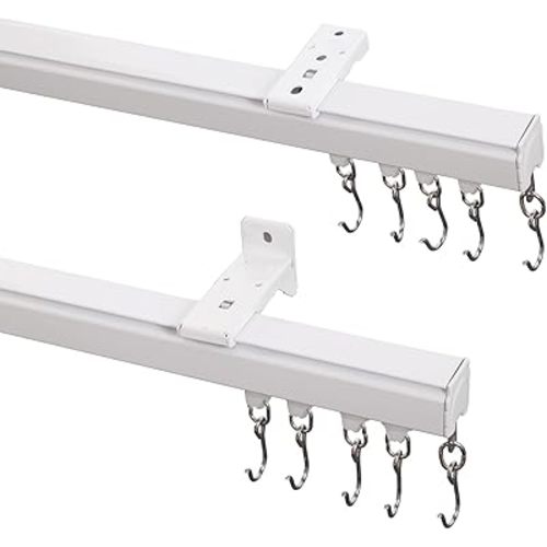 ChadMade Aluminum Ceiling Curtain Track Set with Hooks, 9ft - 12ft Adjustable Length Ceiling/Wall Mount Curtain Rail System For Grommet/Pleated Drape, Sliding Door Track, White