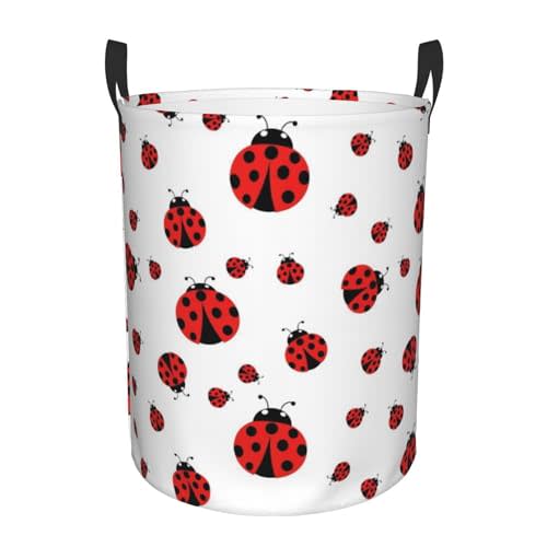 Laundry Hamper Compatible With Ladybug Red Black Dots White Collapsible Large Clothes Basket with Easy Carry Extended Handles for Clothes Toys Bathroom Nursery