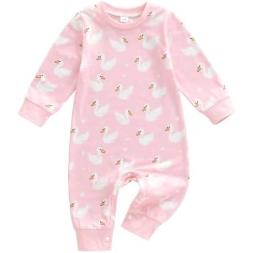 Newborn Baby Girl Boy Fall Clothes Goose Print Long Sleeve Sweatshirt Romper Jumpsuit Infant Farm Animals Outfit