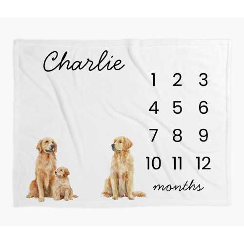 Golden Retriever Baby Gift, Monthly Milestone Blanket, Personalized Growth Tracker Blanket