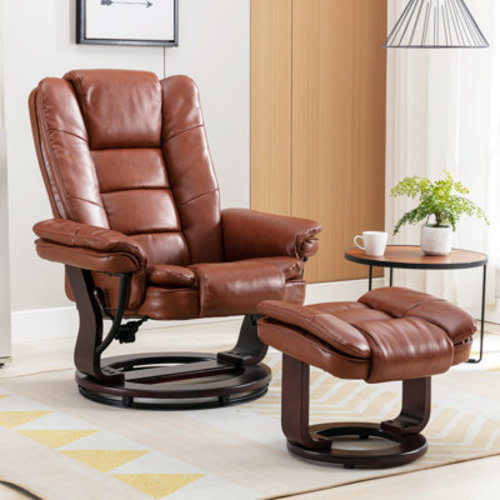Snugway 32" Contemporary Faux Leather Recliner and Ottoman