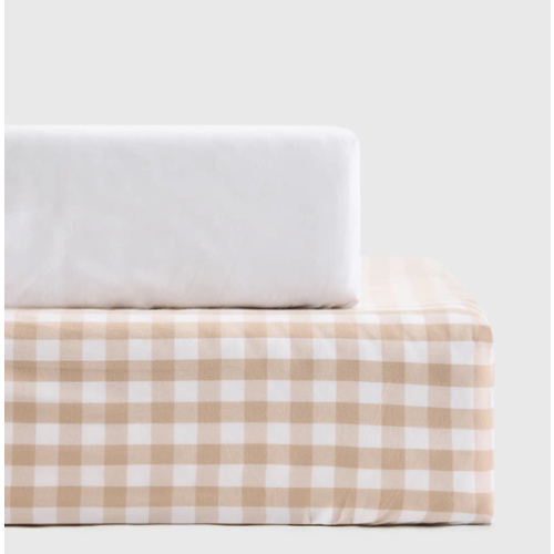 Organic Percale Gingham Crib Sheet 2-Pack in Cafe