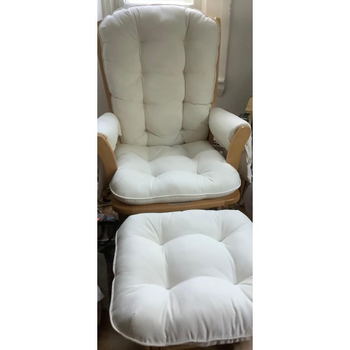 Glider Rocking Chair Cushion Set with Armcushions and Ottoman cushion in Cream twill, Dutailier Replacement Nursery, Chair is NOT included