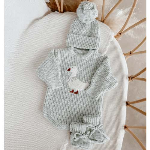 Goose Chunky Knit Romper & Beanie Bundle