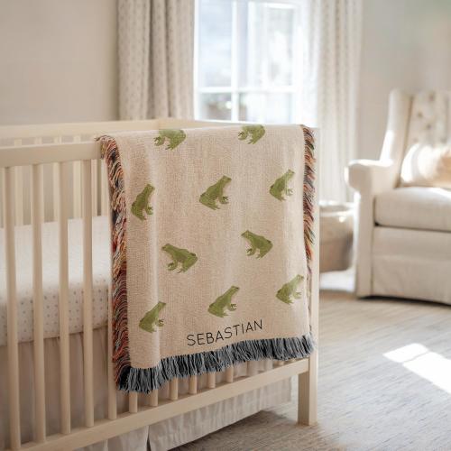 Personalized Frog Baby Blanket, Custom Name Woodland Animal Nursery Throw, Baby Shower Gift, Frog Lover Kids Room Decor for Boy or Girl