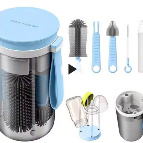 1 Set Portable Silicone Baby Bottle Brush Kit With Nipple Brush, Drain Rack, For Outdoor Travel Use | SHEIN USA