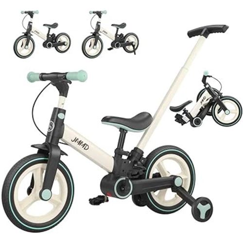 JMMD 6 in 1 Toddler Bike with Push Handle for Kids 18-60 Months, 12" Foldable Balance Bike with Training Wheels, Pedals, Brakes, Kickstand, Push Tricycle Toddler Gift & Toys for Boy & Girl