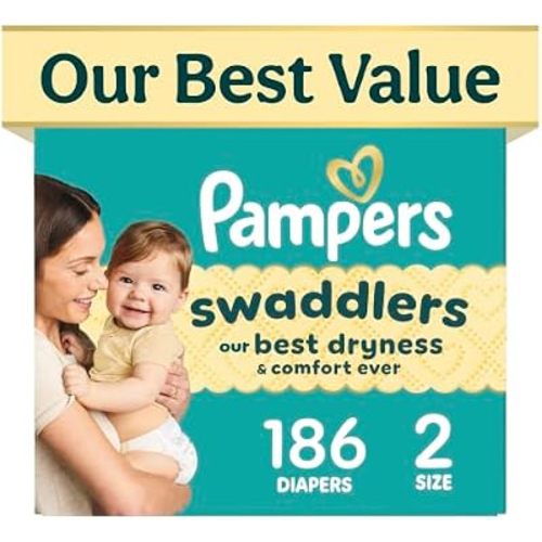 Swaddlers Diapers, Size 2 (10-22 lbs), 186 Count, Fragrance Free, Hypoallergenic, Absorbent, Pediatrician Recommended, Skin Safe