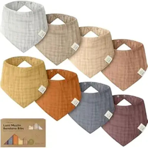 8-Pack Muslin Baby Bibs for Drooling, Teething Bandana Bibs 0-36M (Spice) | Muslin Bandana Drool Bibs for Baby Boys, Girls, Newborn, Teething Toddlers, Infant 0-36 Months, Soft Cotton, Extra Absorbent