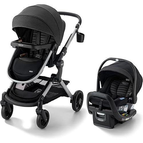 Graco® Modes Nest DLX Travel System, 3-in1 Modular Baby Carseat Stroller Combo, Adjustable Slide2Me Infant Car Seat Carrier, Pramette, to Toddler Stroller, Includes SnugRide DLX Infant Car Seat, Raven