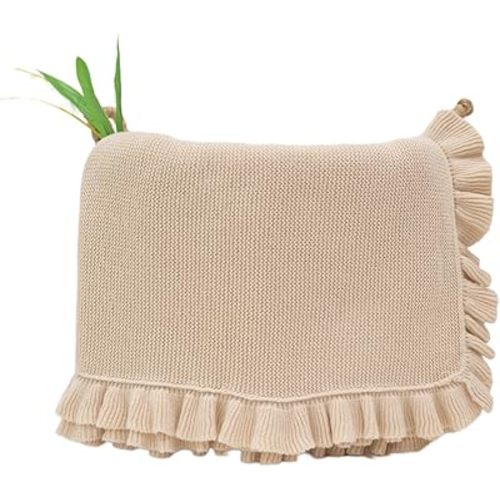 Cotton Baby Blanket with Ruffle Edge Soft Breathable Newborn Blanket for Boys & Girls, Lightweight Knit Throw for Crib, Stroller & Nursery Multiple Colors Available Cream 28x36