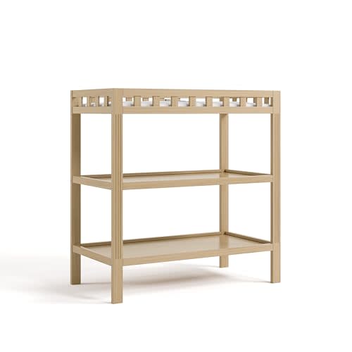 Storkcraft Morningside Changing Table (Driftwood) – GREENGUARD Gold Certified Baby Changing Table, Includes Waterproof Diaper Changing Pad, Easy 30-Minute Assembly, 2 Open Shelves for Storage