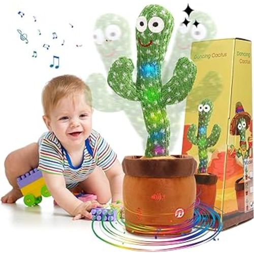 MIAODAM Volume Adjustable Dancing Cactus, Colorful Glowing Talking Cactus Toy, Repeating What You Say Cactus Toys Singing 120 Songs Cactus Plush Eletronic Baby Toys Funny Creative Kids Toy