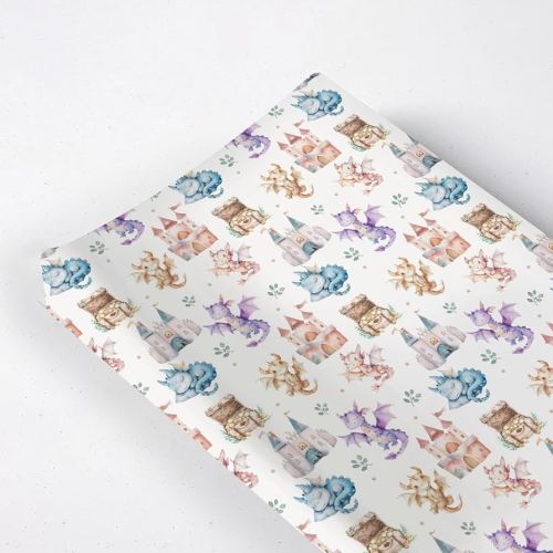 Cute Cartoon Dragon Castle Stars Leaves Baby Changing Pad Cover,Unisex Dragon Nursery Diaper Changing Table Pad Mat Sheet for Boys Girls-16x32