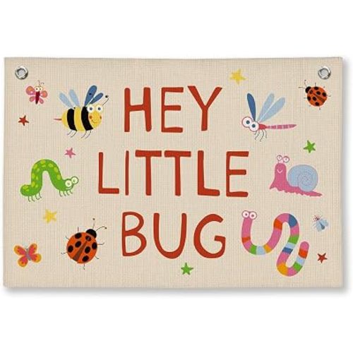 Playroom Wall Decor, Little Bug Classroom Decor Hanging Linen Banner,Play Room Wall Decor for Nursery Toddler, 20x30 Inch