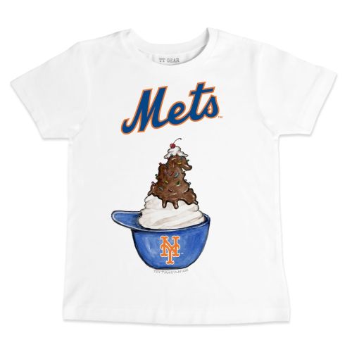 New York Mets Tiny Turnip Toddler Sundae Helmet T-Shirt - White