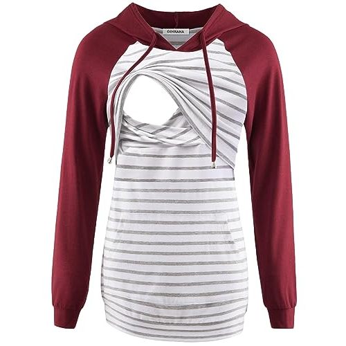 GINKANA Women's Nursing Hoodie Sweatshirt Long Sleeves Breastfeeding Maternity Tops Casual Clothes
